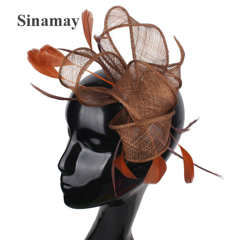 Женская свадебная коричневая Вуалетка Sinamay, дамские Коктейльные аксессуары для волос, головной убор, свадебные шпильки для волос, шляпы для событий, MYQ033