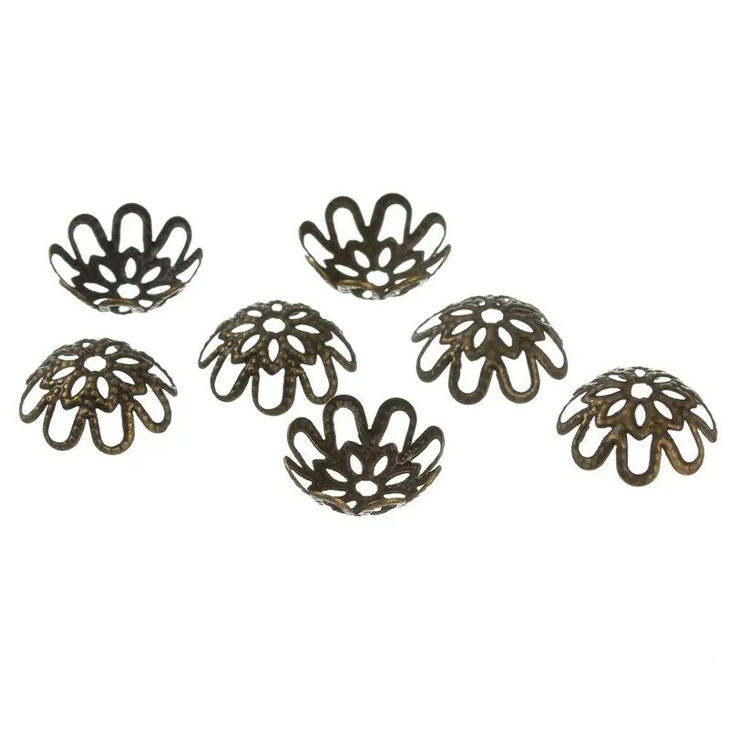 100pcs 14.5x1.5mm  Gold Color Hollow Flower Spacer Beads End Caps Pendant DIY Charms Connectors For Jewelry Making Findings