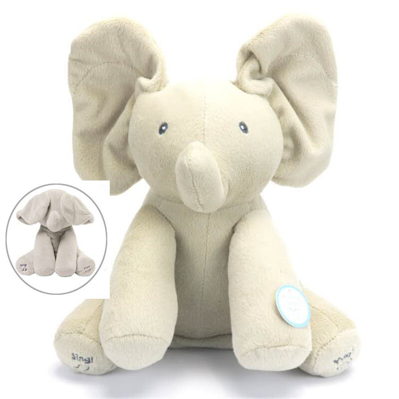 30cm Peekaboo Elephant toy ears move music baby animal hide and seek cat soothing doll elephant Dog Rabbit plush toy