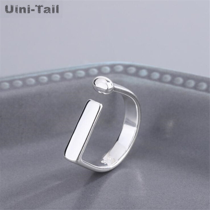 Uini-tail venda quente novo 925 prata esterlina design brilhante rosto largo d-em forma de anel aberto geométrico moda simples na moda fluxo jk038