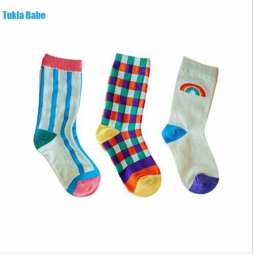 Calcetines de cuadros de arcoíris para niños y niñas, de 1 a 8 años, otoño