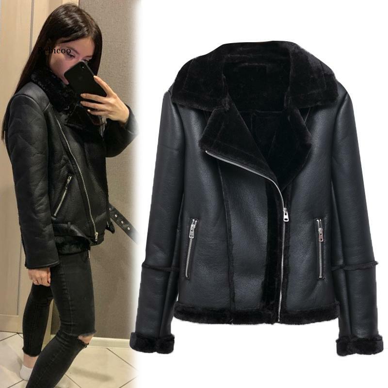Warm Women's Winter Motorcycle Velvet Jacket Female Short Lapels Fur Thick Plus Velvet Jacket Women 2019 Bomber Jacket