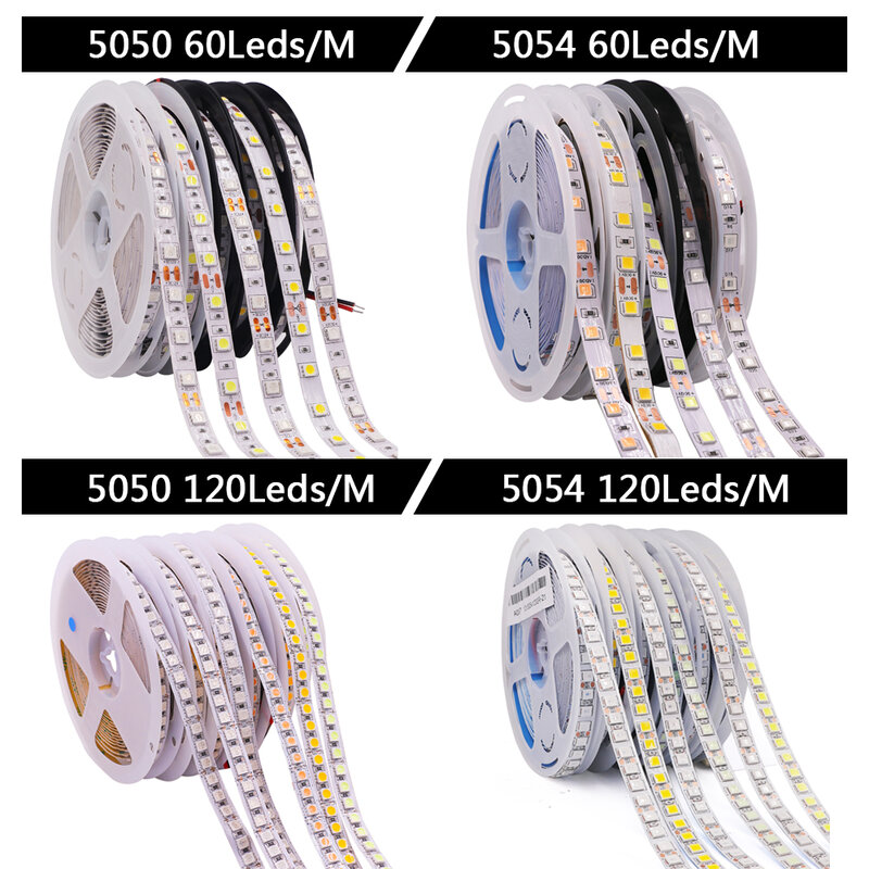 5054 LEDストリップライト,フレキシブル,5m,12v,24v,smd5050,120ダイオード/m 240ダイオード/m,480ダイオード/m,防水ロープ,2835