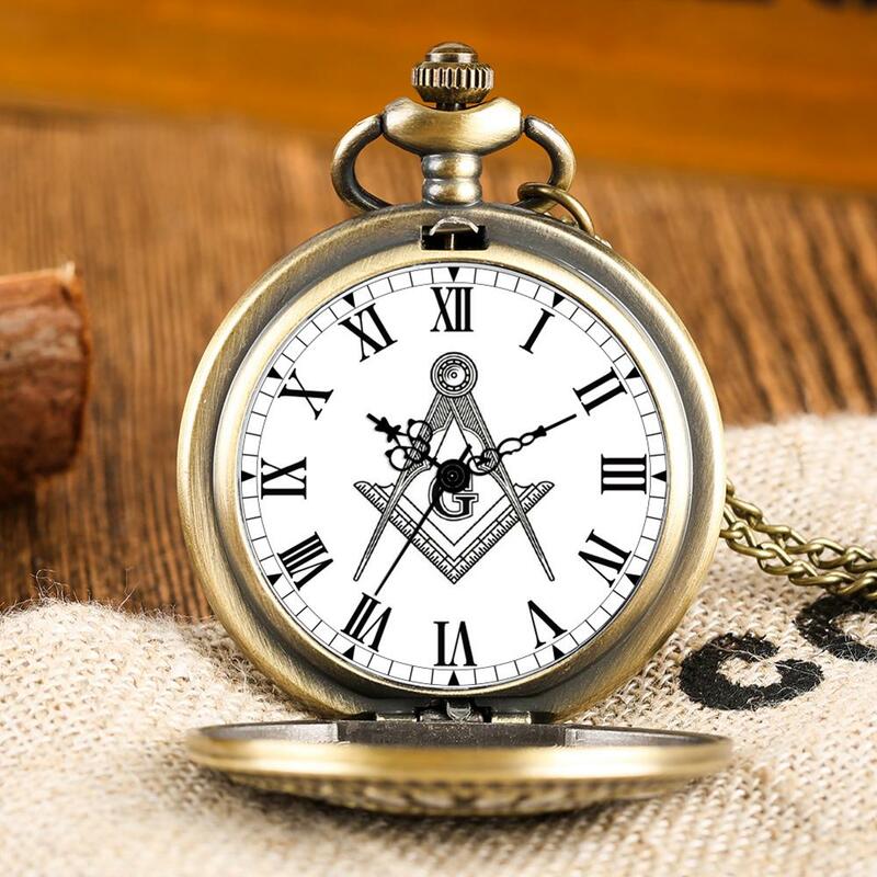 Antyczny masonem G Dial chromowany, kwadratowy i kompas Mason masoński naszyjnik wisiorek zegarek kieszonkowy kwarcowy najlepsze prezenty dla masonem