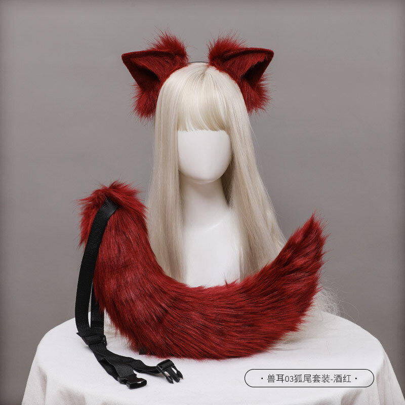 Kobieta piękny Lolita kot Fox pałąk stroik pluszowe uszy ogon Anime rekwizyty do Cosplay Kawaii akcesoria do włosów