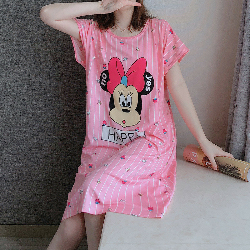 Desenhos animados das mulheres Minnie Mouse imprime vestido de noite, camisola solta, manga curta Sleepshirts, camisola linda, novo