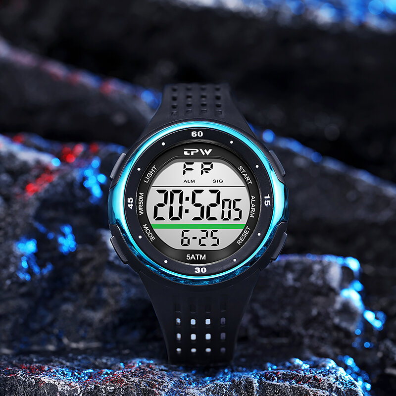 Jam tangan olahraga 5ATM anti air tampilan minggu Canlendar Digital