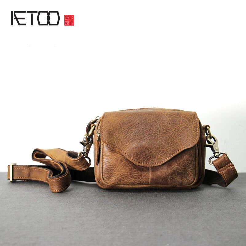 AETOO 원래 수제 가죽 가방 미친 말 피부 소년 크로스 패키지 간단한 복고풍 가방 가죽 주머니 기능 메신저 가방