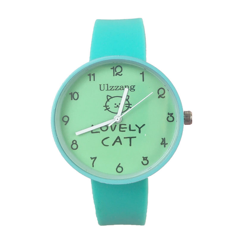 키즈 시계, 5 가지 색상 만화 사랑스러운 고양이 패턴 실리콘 스트랩 스포츠 쿼츠 키즈 시계, 남아/여아 학생 선물, 크리스마스 시계