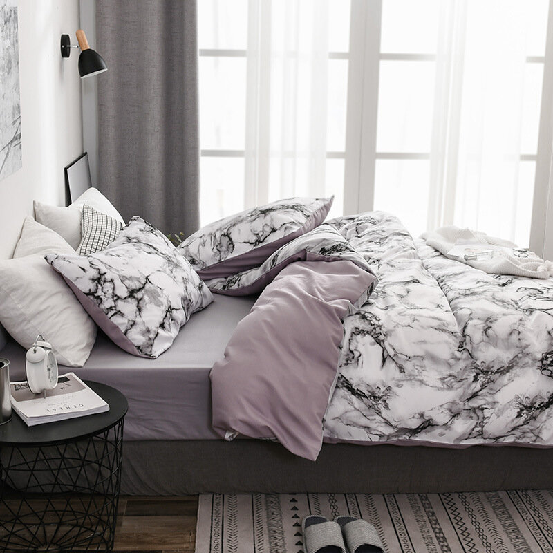 Baumwolle Bettwäsche Bettwäsche Set Schlafzimmer Marmor Quilt Abdeckung doppelseitige Gebürstet Doppel Königin König Duvet Abdeckung