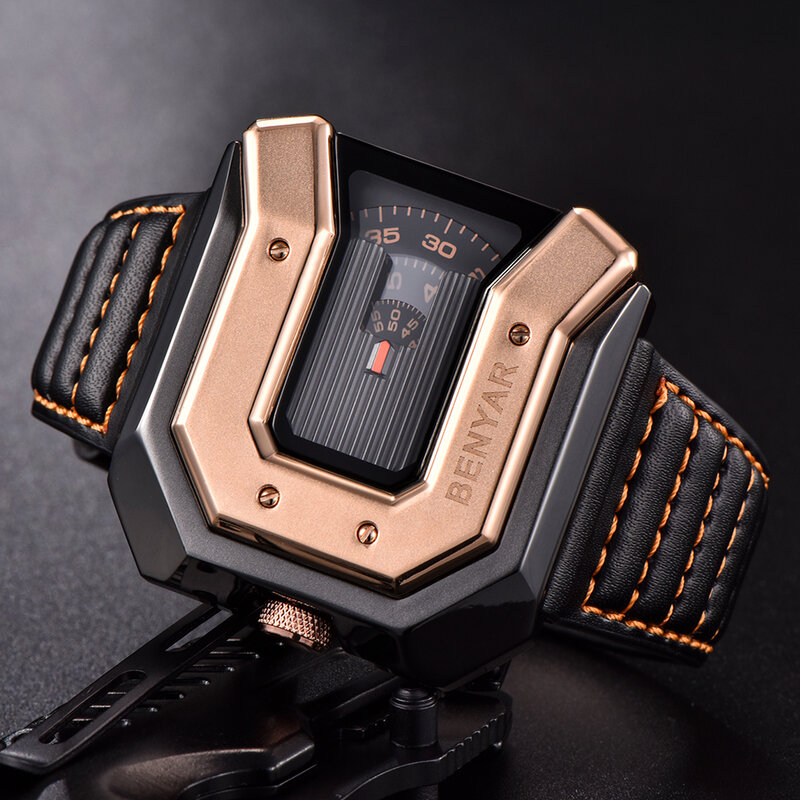 BENYAR montres hommes marque de luxe conception Unique bracelet en cuir mode étanche montre à Quartz horloge mâle sport montre-bracelet Relogio