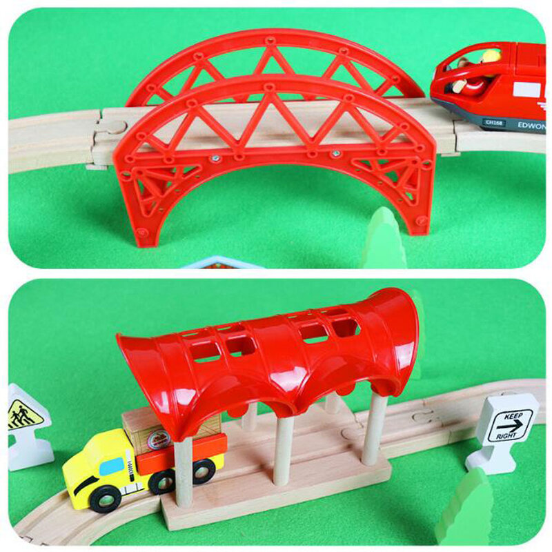 Аксессуары для трека деревянного поезда, железная дорога, железнодорожная станция, мост, туннель, совместим со всеми брендами, деревянные треки, игрушки