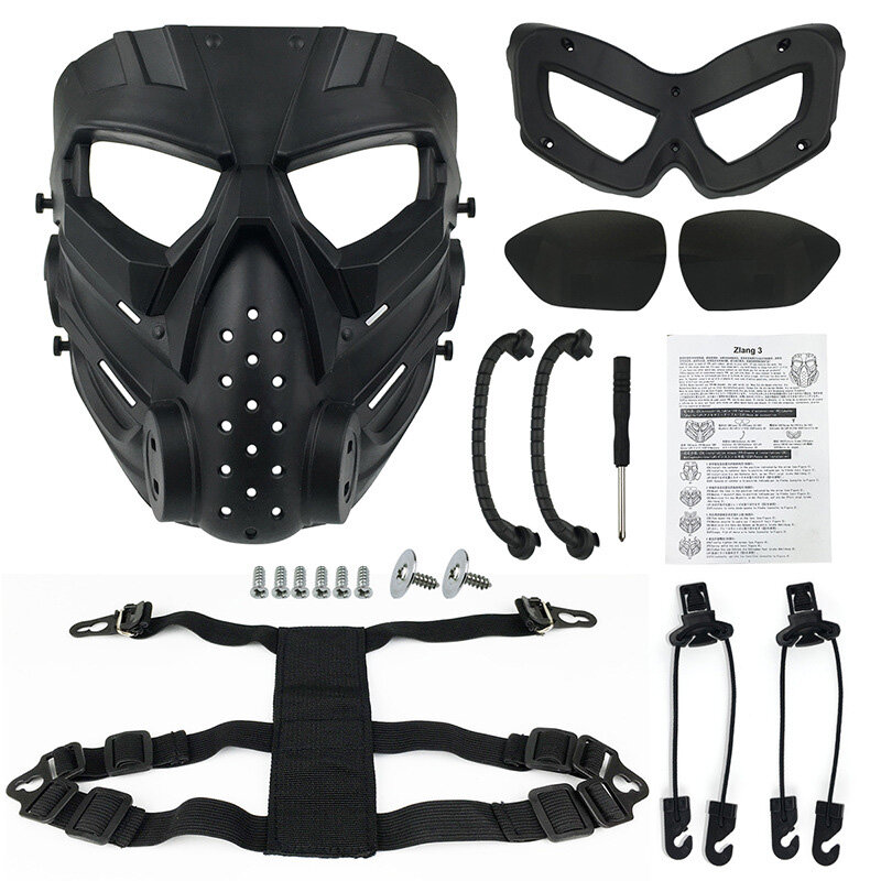 Máscara facial da motocicleta com óculos de proteção removível motociclo capacete máscara facial completa poeira máscara boca tático