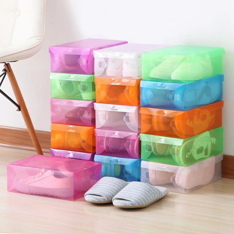 Caja de almacenamiento de zapatos de plástico transparente, organizador de zapatos, caja transparente, plegable, 12 Uds.