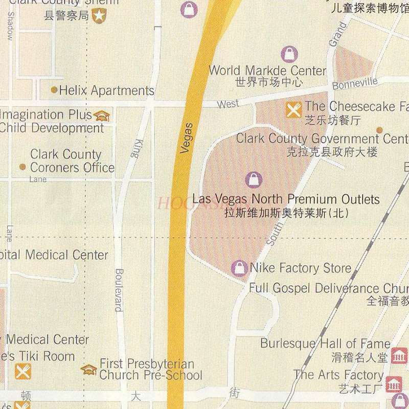 Las Vegas Travel Map Nevada Attractions Travel Guide Chinese and English callouts