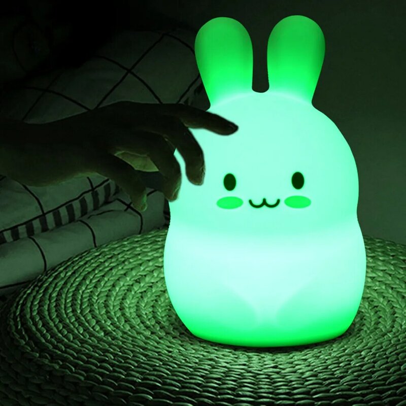 Touch Sensor 9 Colors Rabbit LED Night Light Cute Cartoon Silicone Bunny Lamp Bedroom Bedside Lamp for Children Kids Baby Gift