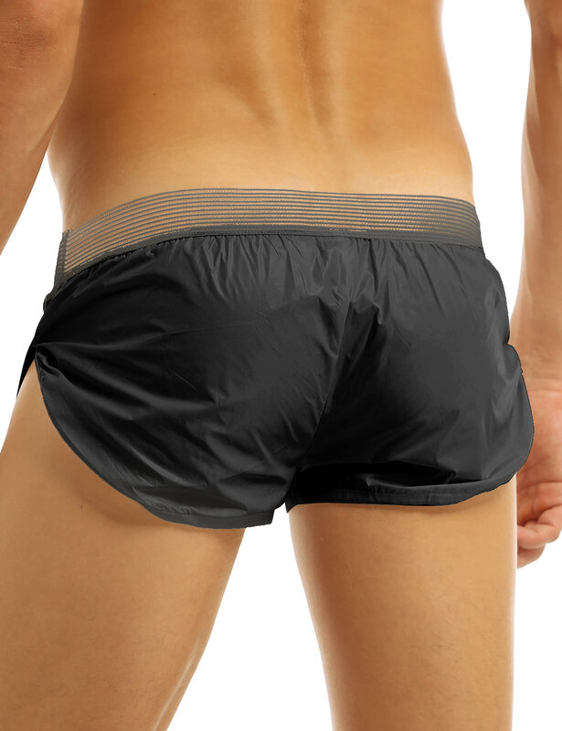 Masculino molhado olhar boxer shorts sexy pvc banho à prova dwaterproof água tronco lounge esportes banho curto