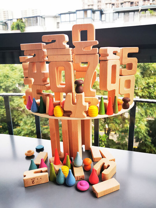 子供のためのブナ材の大きな木製のおもちゃ,数学のブロック/天然のデジタルブロック,教育玩具