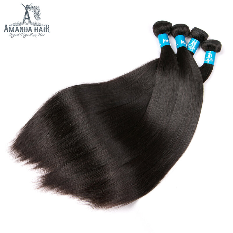 Amanda Hair-Tissage en lot brésilien Remy lisse, extensions de cheveux 3/4 humains, 8-28 pouces, offres en lots de 100%, document naturel