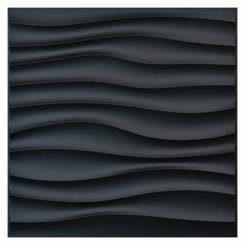 Art3D-Black Painel De Parede De Onda De PVC para Home Decor, 3D Design, Sala De Estar, Quarto, TV De Fundo, 12 Azulejos, 50x50cm