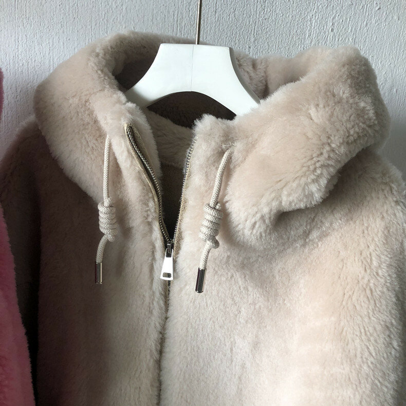 여성용 후드 울 모피 가죽 재킷, 시크 디자이너, 겨울, C270