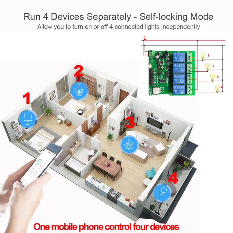 Tuya Smart 4/2/1-канальный WiFi RF Мгновенный дюймовый реле Самоблокировочный переключатель модуль, DIY WiFi Контроллер гаражных ворот, Alexa Google Home