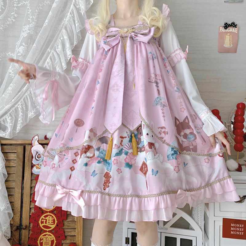 Lolita Dress Bowknot Tassel Cute Beast Party Chinese Style OP Long Sleeve Princess Daily Party Dress