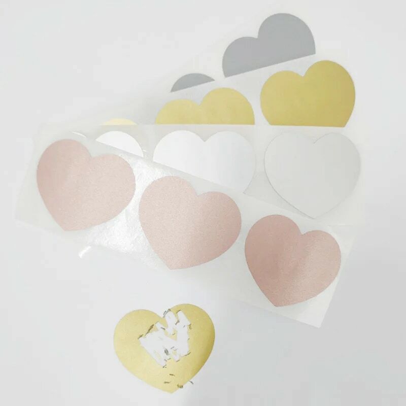 Scratch Off Sticker 50pcs 30x35mm Love Heart Shape 4 Colors For Secret Code Cover Home Game Wedding Message Card