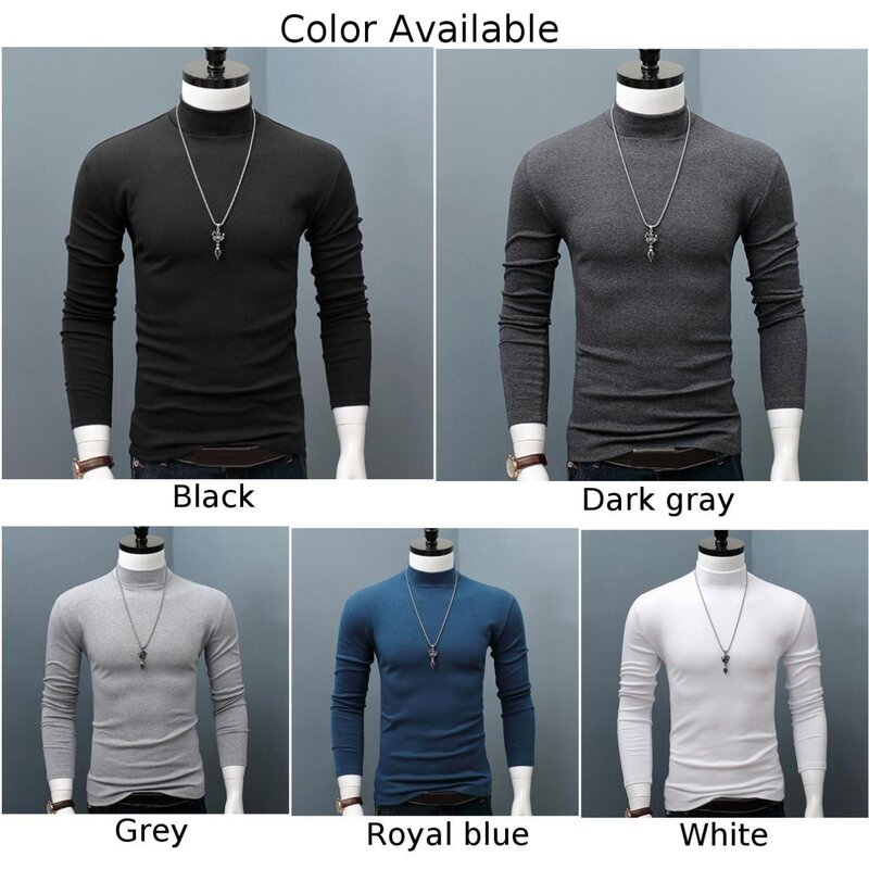 Camiseta lisa básica de cuello alto para hombre, jersey de manga larga, Tops sólidos, otoño e invierno, 2023