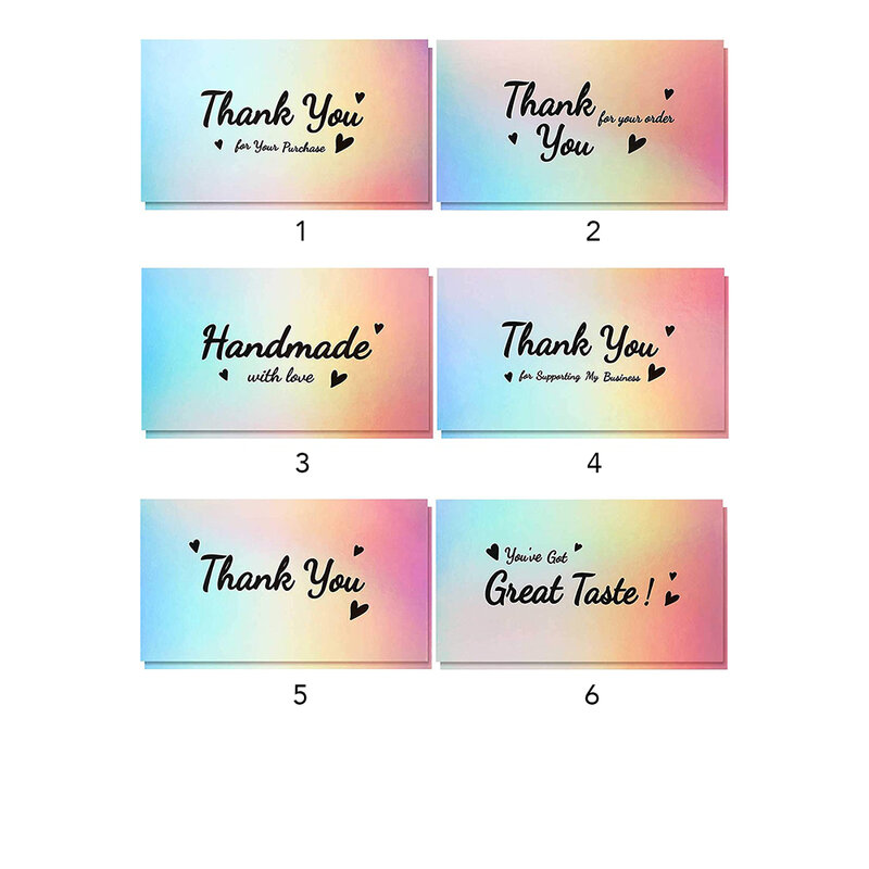 50 arkuszy/zestaw 5*9 Cm kolorowe laserowe kartka z życzeniami dziękuję za zamówienie ręcznie pakowanie prezentów dekoracja karta z podziękowaniami