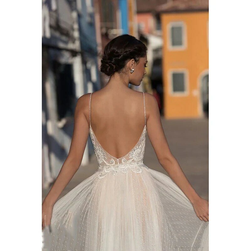 Богемное кружевное свадебное платье с открытой спиной и V-образным вырезом