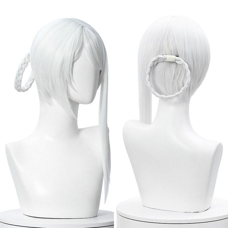 L-email wig NieR Kaine Cosplay Wig NieR RepliCant Cosplay Sliver White Braided Wigs with Bangs Synthetic Hair Heat Resistant