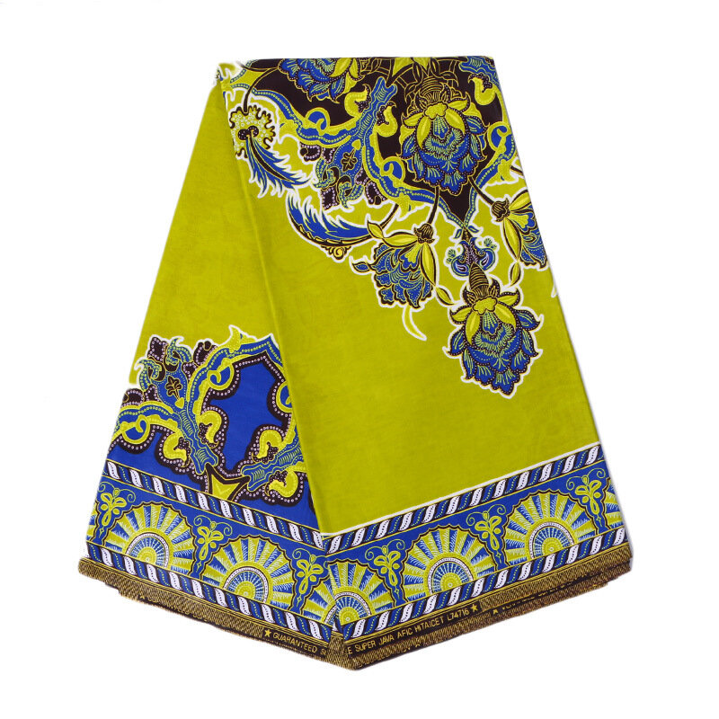 Tela africana auténtica 100% algodón, tela con estampado de flores amarillas y azules, garantía de cera Real, 6 yardas por lote