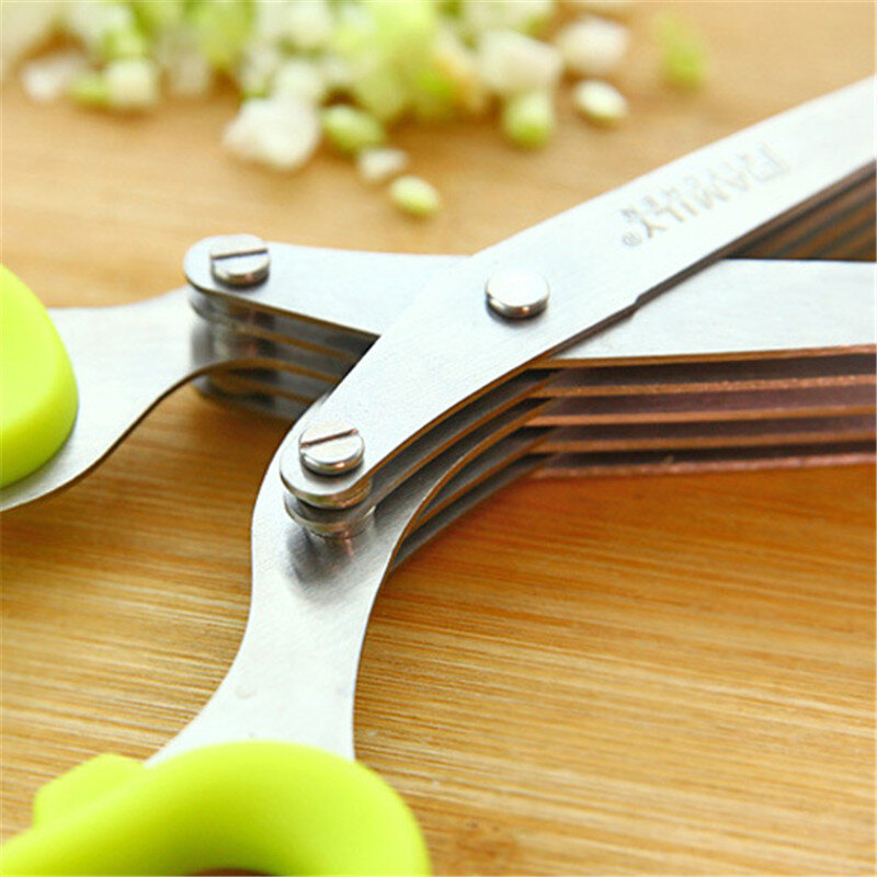 Aço Inoxidável Multi-Layer Green Onion Scissors, Acessórios de cozinha, Multifuncional Spice Cutter