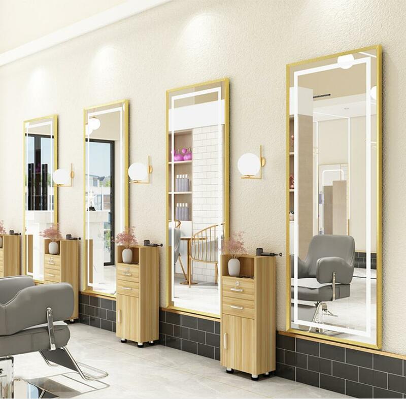Miroir de salon de coiffure avec lampe, miroir de sol LED dédié, salon de coiffure rouge net