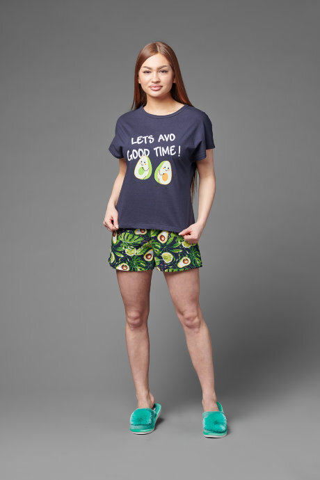Atoff home pajamas ZHP 022/5 (T.-blue + print avocado/avocado + Monstera)