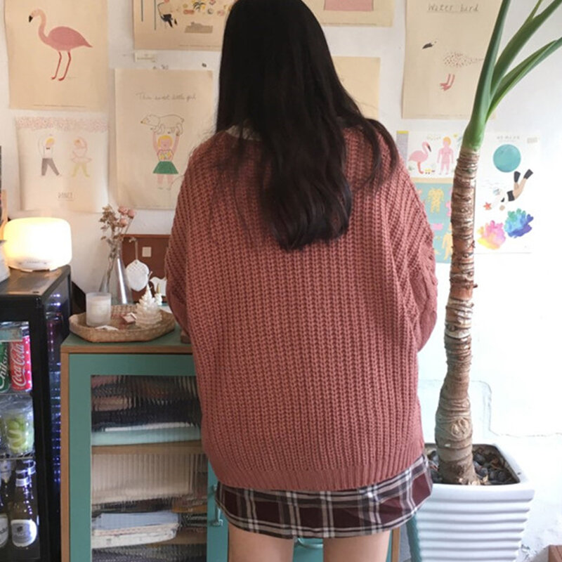 DICLOUD-suéter de punto para mujer, cárdigan holgado y cálido de manga larga, estilo Harajuku, informal y universitario, para otoño e invierno, novedad