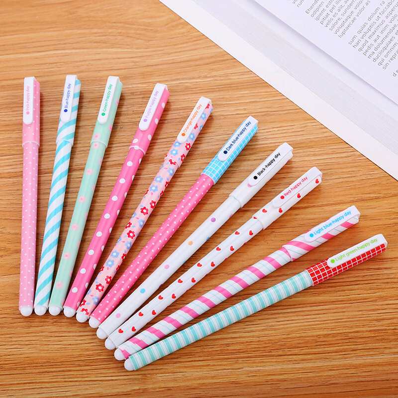 Ensemble de stylos gel colorés Kawaii, stylo à bille bleu, journal mignon, fournitures de papeterie scolaire, 0.5mm, 10 pièces