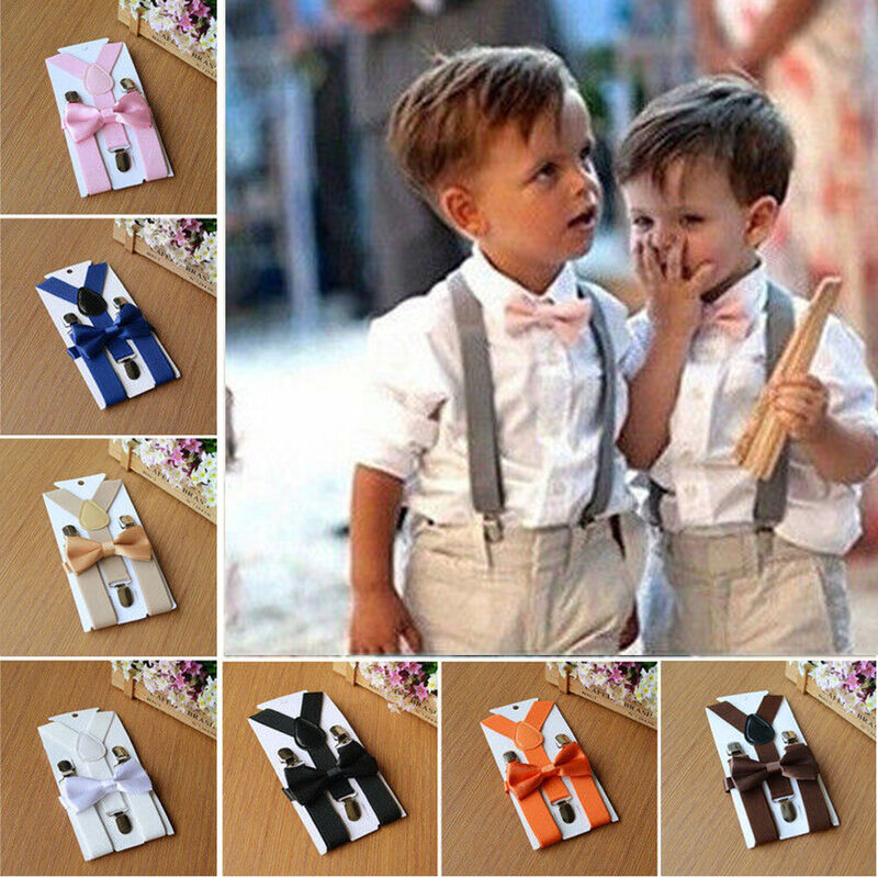 Conjunto smoking com laço 2019 bebê crianças, bebê criança com 8 cores ajustável suspensório e gravata borboleta festa de casamento