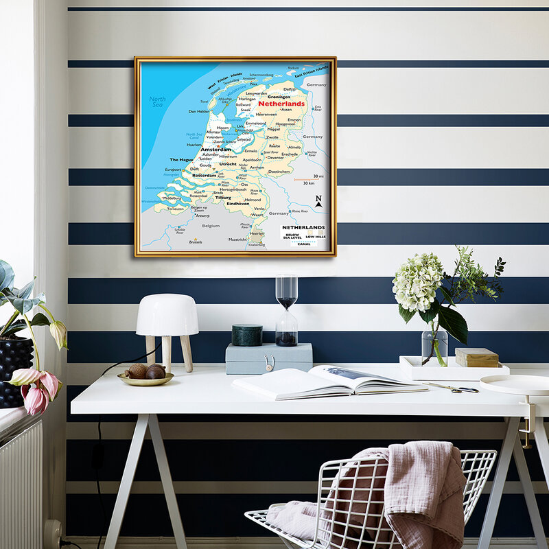 60*60cm The Netherlands Orographic Map Wall Poster Decorative Picture Canvas Painting Classroom Home Decoration School Supplies