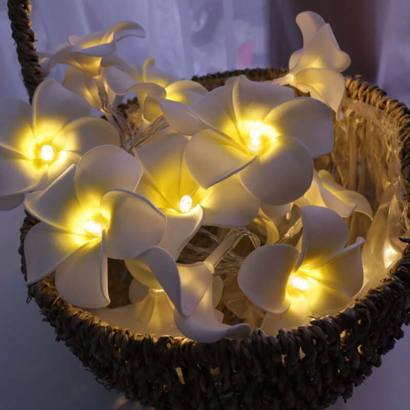 DIY Plumeria girlanda żarówkowa LED Light bateria USB ue wtyczka zasilania Frangipani wianek kwiatów światło na przyjęcie świąteczne Xmas sypialnia Decoratio