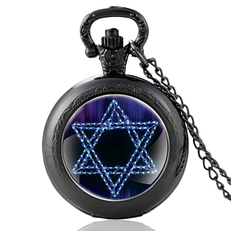 New arrival judaizm srebrny Vintage heksagram kwarcowy wisiorek w kształcie zegarka kieszonkowego zegarek zegarka mężczyzna kobiet wysokiej jakości naszyjnik prezenty