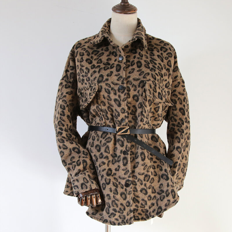Chemise en laine léopard pour femme, chemisiers en Y, grande taille, décontracté, chaud, automne