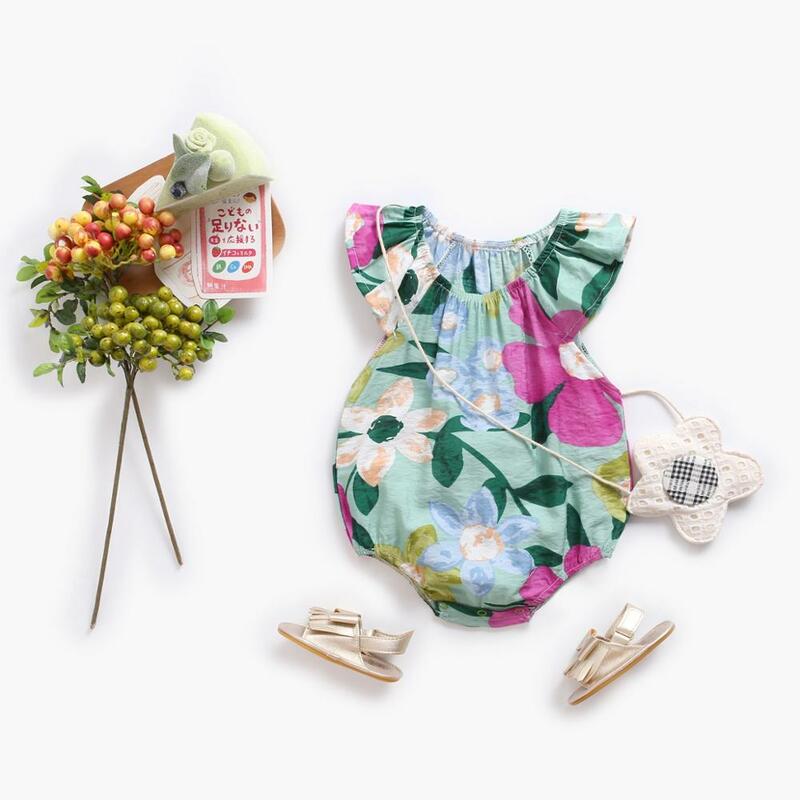 Sanlutoz-귀여운 꽃무늬 아기 바디수트 여아용, 여름 코튼 민소매 의류
