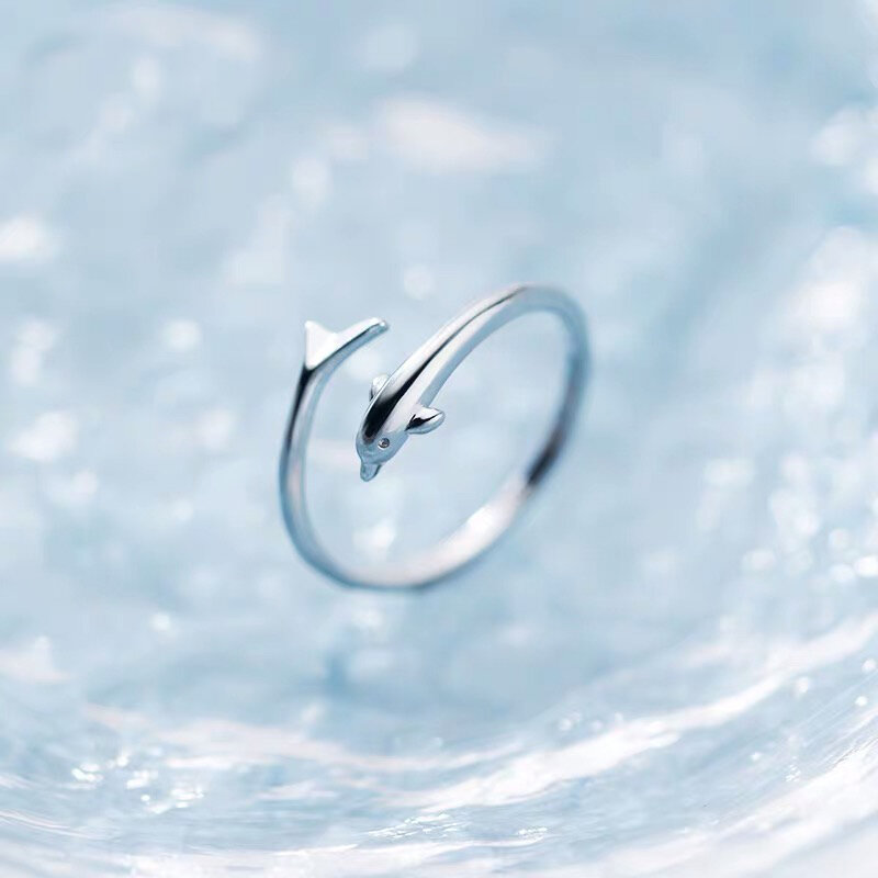 Женское регулируемое кольцо с черным эмалированная рыба хвостом, Ювелирное Украшение в минималистическом стиле из серебра 925 пробы с геоме...