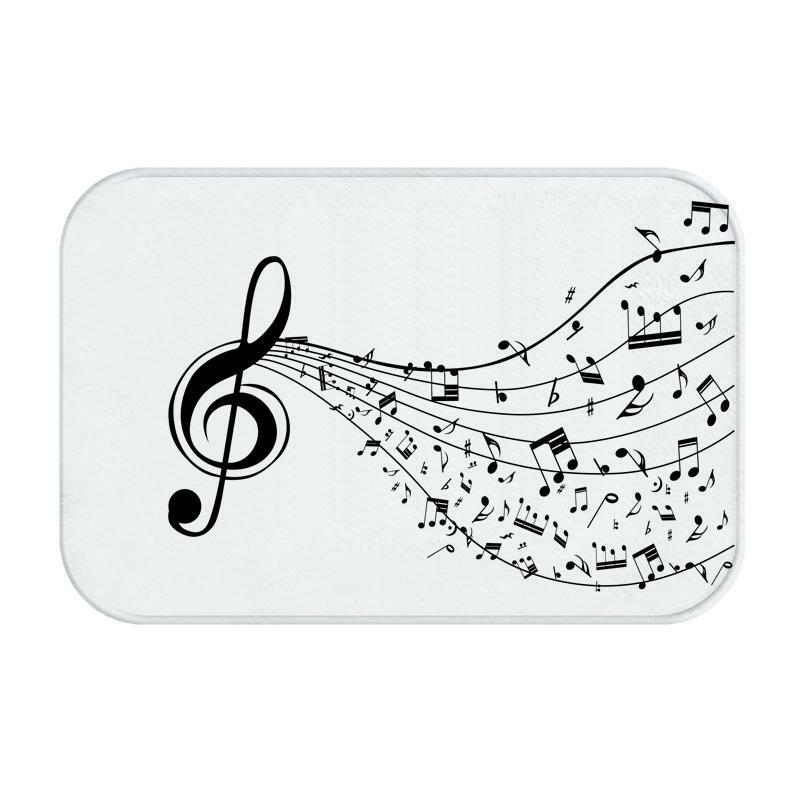 Tapis de bain en flanelle imprimé Notes de musique, antidérapant, pour salle de bain, pour porte, décoration de la maison, ZT333