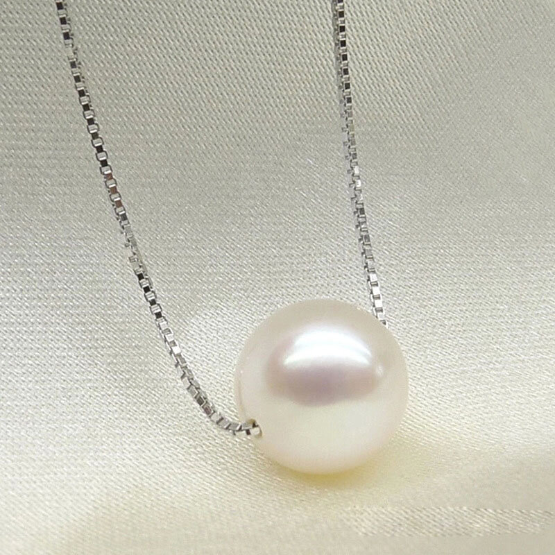 Collar de cadena de caja de perlas reales para mujer, joyería fina de Plata de Ley 925, Simple, moda caliente, 10mm