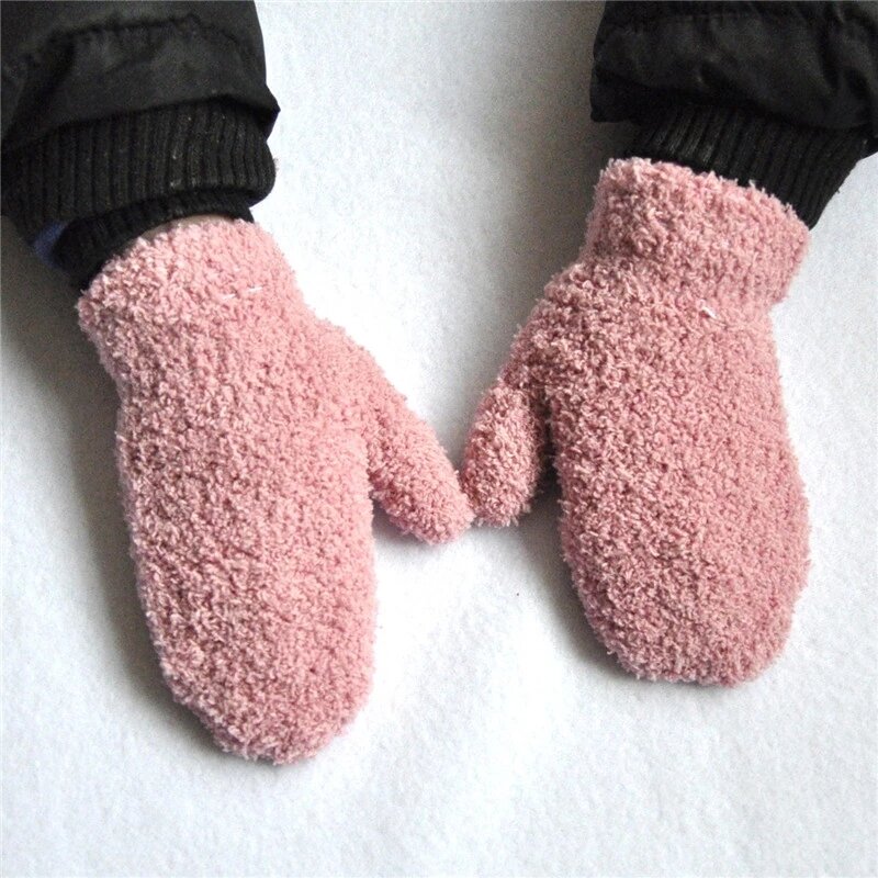 Теплые плюшевые плотные теплые детские перчатки, зимние варежки с бархатной подкладкой, детские варежки из кораллового флиса с полными пальцами, детские перчатки