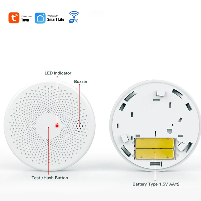 Ultra-fino tuya vida inteligente detector de fumaça sensor de alarme composto wifi co e detector de fumaça 2in1, fácil de instalar