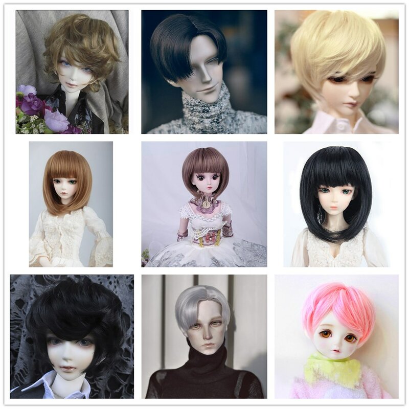 Bybrana BJD Wig for 1/3 1/4 High Temperature Fiber Girl And Boy bangs short and long hair for Dolls